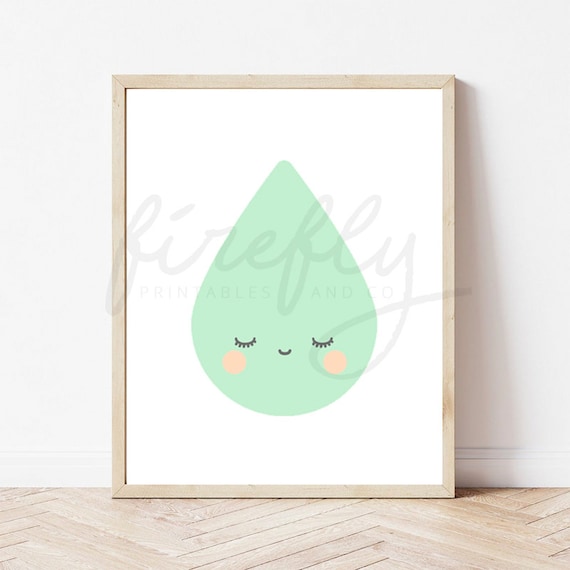 Raindrop Acqua & White Background - Nursery Wall Art Decor Kids Bedroom Printable Digital Art INSTANT DOWNLOAD