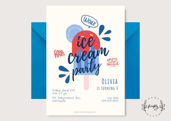 Red and Blue Popsicle Party Birthday Invitation Girl - Boys USA Patriotic Red Blue White - Printable Digital Art CUSTOM DOWNLOAD