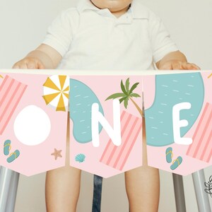 Pool Party Highchair Banner 1st First Birthday Girl Highchair ONE Birthday Party Decorations - Printable Digital Art INSTANT DOWNLOAD