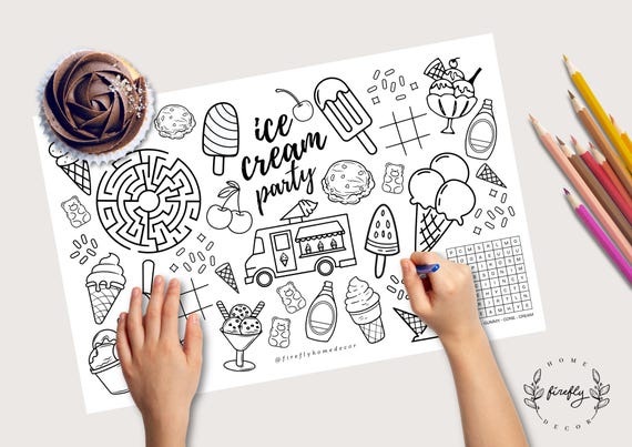 Ice Cream Placemat | Party Activity | Kids Coloring Page | Table Mat | Birthday Ice Cream Party Games - Printable Digital INSTANT DOWNLOAD