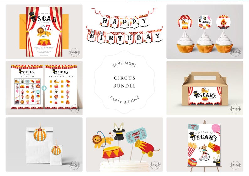 Circus Carnival Happy Birthday Banner - Foldable Pennant Party Decor