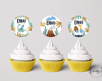 Dinosaur Cupcake Topper Boys Birthday Cupcake Topper Tags Party Decorations - Printable Digital Art INSTANT DOWNLOAD