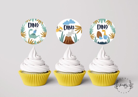 Dinosaur Cupcake Topper Boys Birthday Cupcake Topper Tags Party Decorations - Printable Digital Art INSTANT DOWNLOAD