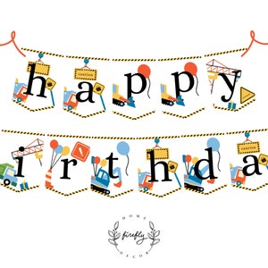 Construction Happy Birthday Banner Boys Construction Birthday Banner Party Decorations - Printable Digital Art INSTANT DOWNLOAD