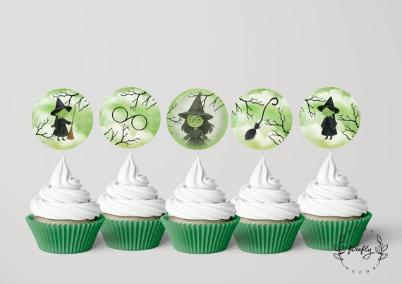 Wizard Green and Pink Witch Cupcake Topper Girl Birthday Cupcake Tags Witch Party Decorations - Printable Digital Art INSTANT DOWNLOAD