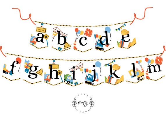 Construction ABC Numbers Banner Boys Construction Birthday Banner Party Decorations - Printable Digital Art INSTANT DOWNLOAD