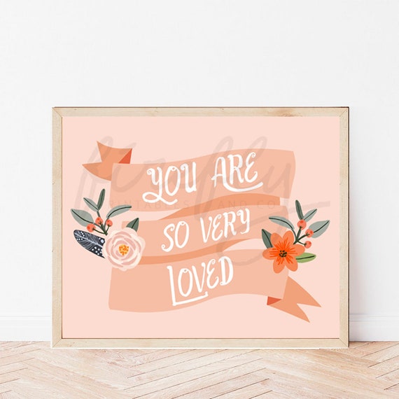 You Are So Very Loved Coral Background Landscape - Nursery Wall Art Decor Kids Bedroom Printable Digital Art INSTANT DOWNLOAD