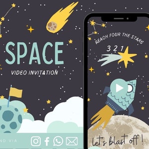 Space Animated Video Birthday Invitation Boys Animated Video Birthday Party Invitation - Video Invite Digital Art CUSTOM DOWNLOAD
