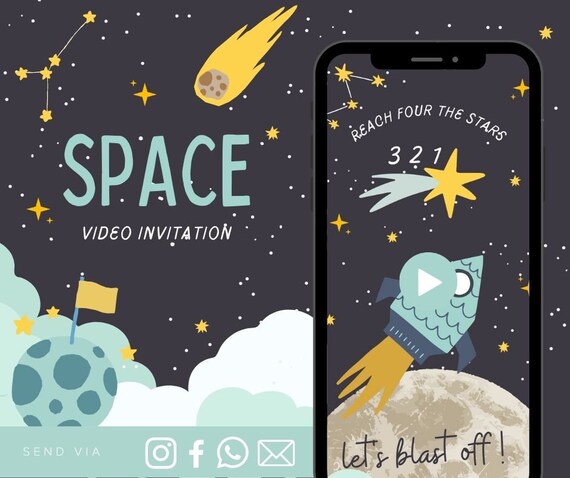Space Animated Video Birthday Invitation Boys Animated Video Birthday Party Invitation - Video Invite Digital Art CUSTOM DOWNLOAD