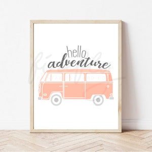 Hello Adventure Combi Coral - Nursery Wall Art Decor Kids Bedroom Printable Digital Art INSTANT DOWNLOAD