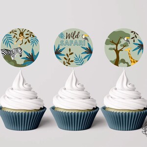 Safari Cupcake Topper Boys Birthday Cupcake Topper Tags Party Decorations - Printable Digital Art INSTANT DOWNLOAD