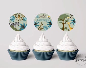 Safari cupcake topper jongens verjaardag cupcake topper Tags feestdecoraties - afdrukbare digitale kunst INSTANT DOWNLOAD