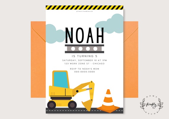 Construction Birthday Invitation Boys Party Birthday Invitation - Printable Digital Art CUSTOM DOWNLOAD