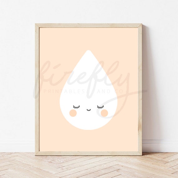 Raindrop White & Peach Background - Nursery Wall Art Decor Kids Bedroom Printable Digital Art INSTANT DOWNLOAD