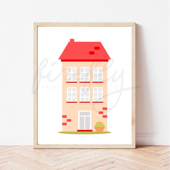Apartment Peach And Red - Nursery Wall Art Decor Kids Bedroom Printable Digital Art INSTANT DOWNLOAD