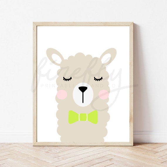 Llama & Ribbon Green - Nursery Wall Art Decor Kids Bedroom Printable Digital Art INSTANT DOWNLOAD
