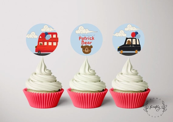 London Bear Cub Cupcake Topper Boys Birthday Cupcake Topper Tags Peru Bear Party Decorations - Printable Digital Art CUSTOM DOWNLOAD