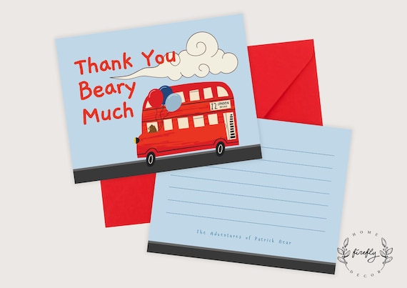 London Bear Cub Thank You Note Boys Birthday Favors Thank You Notes Peru Bear Party Decorations - Printable Digital Art CUSTOM DOWNLOAD