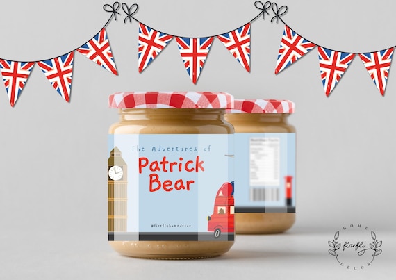 London Bear Cub Marmalade Jam Jar Label Boys Birthday Party Favors Peru Bear Party Decorations - Printable Digital Art CUSTOM DOWNLOAD