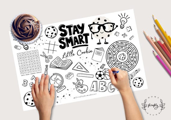 Stay Smart Little Cookie Coloring Placemat | Party Activity | Kids Coloring Page | Table Mat | Games - Printable Digital INSTANT DOWNLOAD