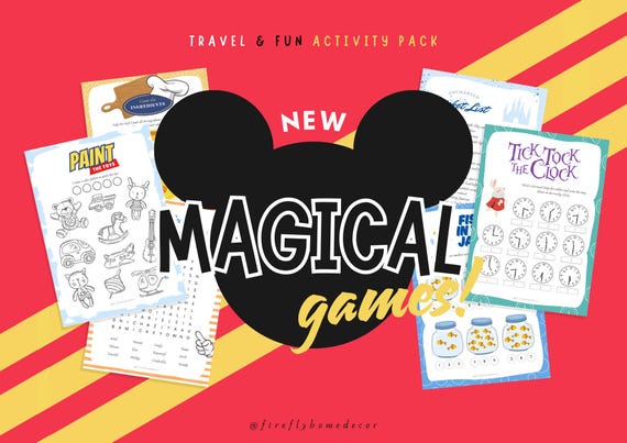 48 Printable Games W/Solution Activity for Family Road Trip, Flying, or Waiting in Line at Parks - Printable Digital INSTANT DOWNLOAD