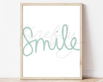 Smile Acqua - Nursery Wall Art Decor Kids Bedroom Printable Digital Art INSTANT DOWNLOAD