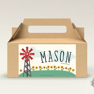 Farm Birthday Party Gable Box Favor Label Boys Gift Box Label Tags Party Decorations - Printable Digital Art CUSTOM DOWNLOAD