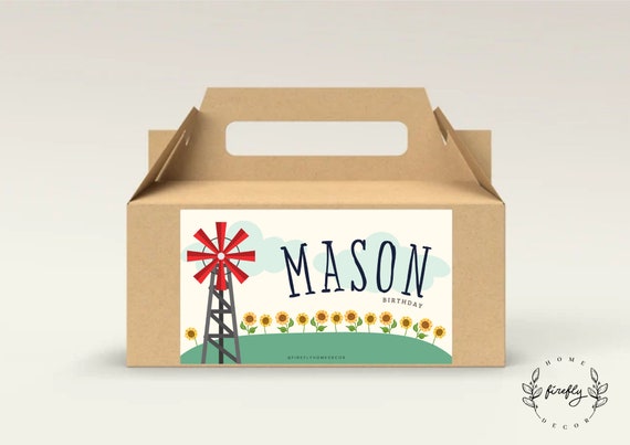 Farm Birthday Party Gable Box Favor Label Boys Gift Box Label Tags Party Decorations - Printable Digital Art CUSTOM DOWNLOAD