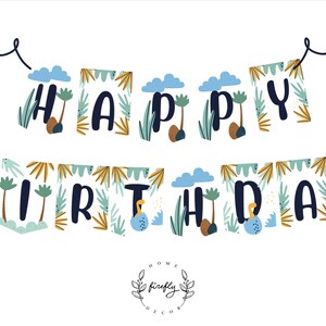 Dinosaur Happy Birthday Banner Boys Dinosaur Birthday Banner Party Decorations - Printable Digital Art INSTANT DOWNLOAD