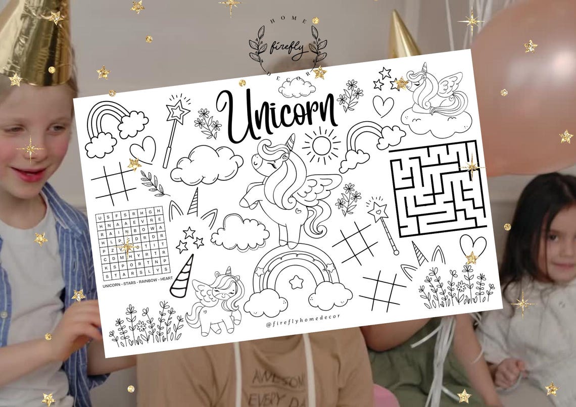 Unicorn Coloring Placemat | Party Activity | Kids Coloring Page | Table ...