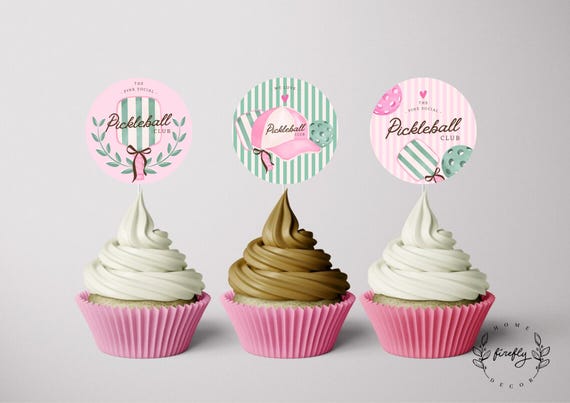 Pickleball Club Party Cupcake Topper Girl Birthday Cupcake Topper Tags Pickleball Party Decorations - Printable Digital Art INSTANT DOWNLOAD
