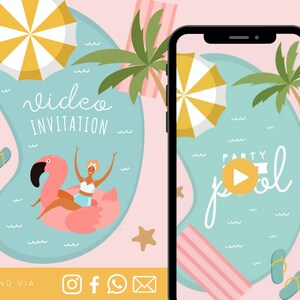 Pool Party Animated Video Birthday Invitation Girl Animated Video Birthday Party Invitation - Video Invite Digital Art CUSTOM DOWNLOAD