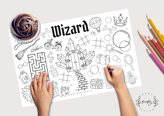 Wizard Green and Pink Witch Placemat | Party Activity | Kids Coloring Page | Table Mat | Birthday Games - Printable Digital INSTANT DOWNLOAD