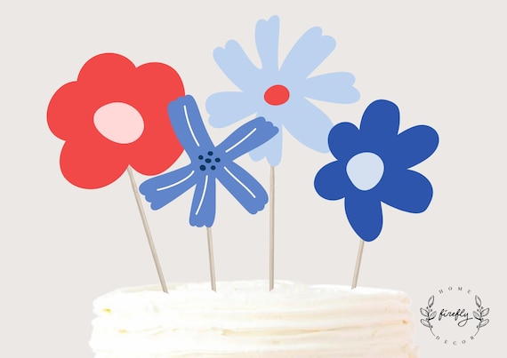 Patriotic Floral Party Cake Topper Girl Centerpieces Birthday Cake Topper Table Party Decorations - Printable Digital Art INSTANT DOWNLOAD
