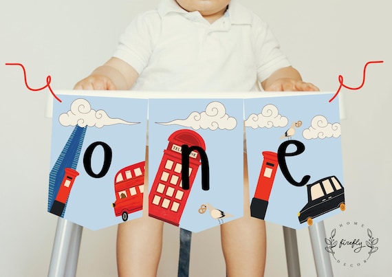 London Bear Cub High Chair Banner 1st First Birthday Boys High Chair ONE Birthday Party Decoration - Printable Digital Art INSTANT DOWNLOAD