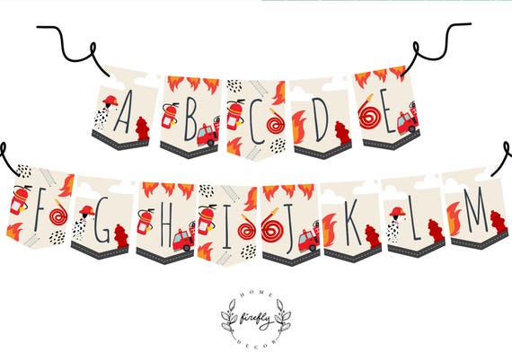 Firetruck ABC Numbers Banner Boys Firetruck Birthday Banner Party Decorations - Printable Digital Art INSTANT DOWNLOAD