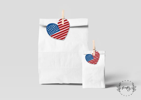 USA Heart Party Favor Tags Girls - Boys Birthday Favors Thank You Tags Patriotic Party Decorations - Printable Digital Art INSTANT DOWNLOAD