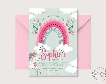 Unicorn Birthday Invitation Girl Party Birthday Invitation - Printable Digital Art CUSTOM DOWNLOAD