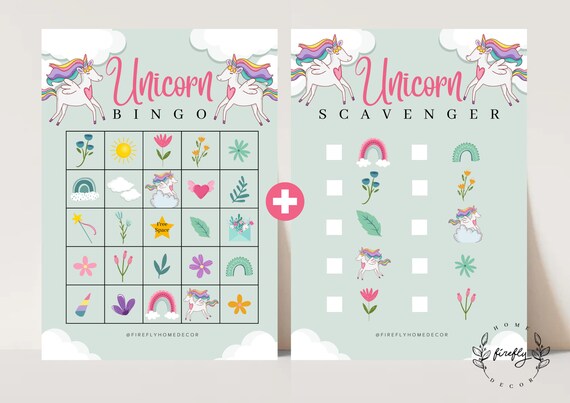 Unicorn Bingo / Scavenger Hunt Checklist Game Girl Party Birthday Activity - Printable Digital Art INSTANT DOWNLOAD