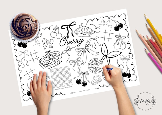 Cherry Party Placemat | Party Activity | Kids Coloring Page | Table Mat | Birthday Cherry Party Games - Printable Digital INSTANT DOWNLOAD