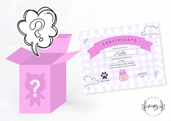 Mystery Little Monsters Adoption Certificate Girls Birthday Party Favors Party Decorations - Printable Digital Art INSTANT DOWNLOAD