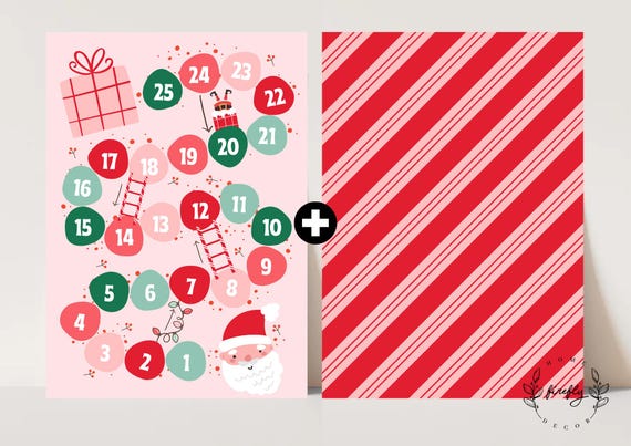 Santa and Ladders Board Game Happy Holidays - Christmas Game Girl/Boy Christmas Family Activity - Printable Digital Art INSTANT DOWNLOAD