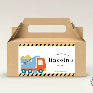 Construction Birthday Party Gable Box Favor Label Boys Gift Box Label Tags Party Decorations - Printable Digital Art CUSTOM DOWNLOAD
