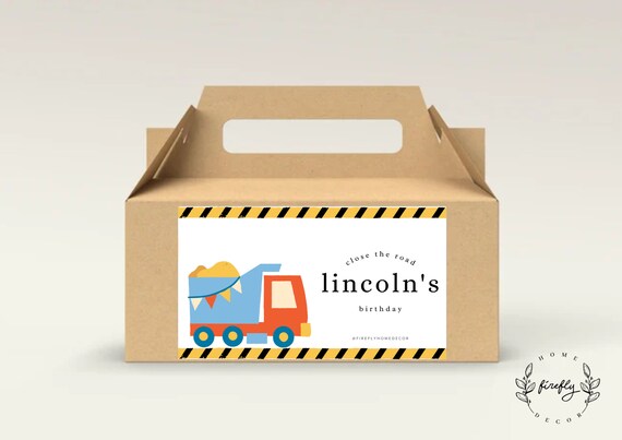 Construction Birthday Party Gable Box Favor Label Boys Gift Box Label Tags Party Decorations - Printable Digital Art CUSTOM DOWNLOAD