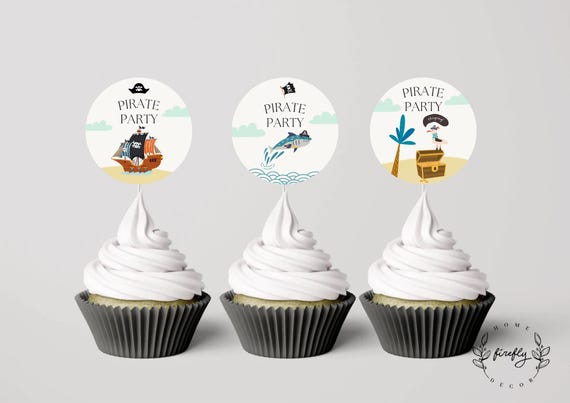 Pirate Cupcake Topper Boys Birthday Cupcake Topper Tags Party Decorations - Printable Digital Art INSTANT DOWNLOAD