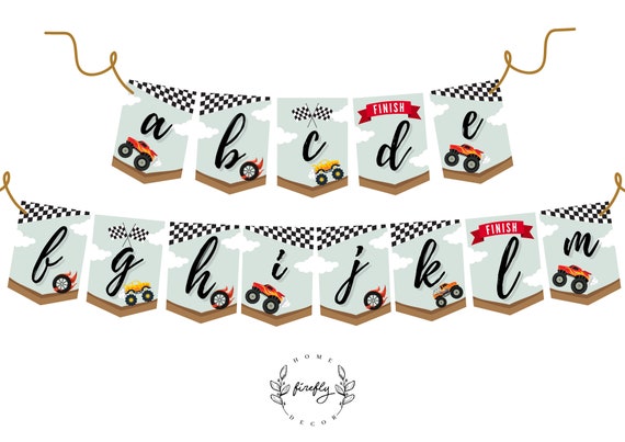 Monster Truck ABC Numbers Banner Boys Monster Truck Birthday Banner Party Decorations - Printable Digital Art INSTANT DOWNLOAD