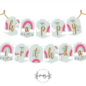 Unicorn Happy Birthday Banner Girl Unicorn Birthday Banner Party Decorations - Printable Digital Art INSTANT DOWNLOAD
