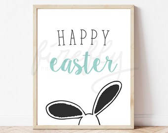 Happy Easter Bunny Mint - Nursery Wall Art Decor Kids Bedroom Printable Digital Art INSTANT DOWNLOAD