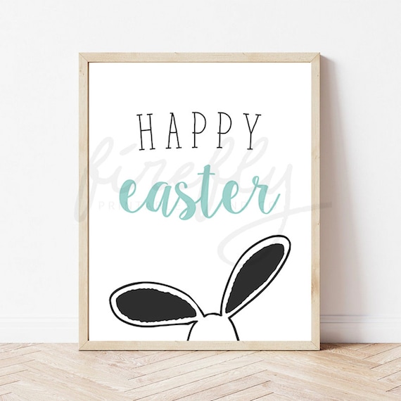 Happy Easter Bunny Mint - Nursery Wall Art Decor Kids Bedroom Printable Digital Art INSTANT DOWNLOAD