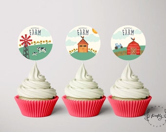 Farm Cupcake Topper Boys Birthday Cupcake Topper Tags Party Decorations - Printable Digital Art INSTANT DOWNLOAD